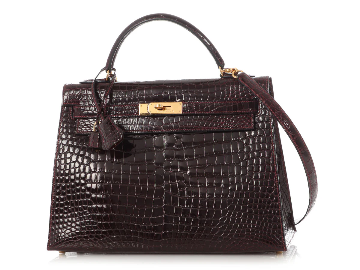 Hermès Bordeaux Shiny Porosus Crocodile Kelly 32 - Image 2