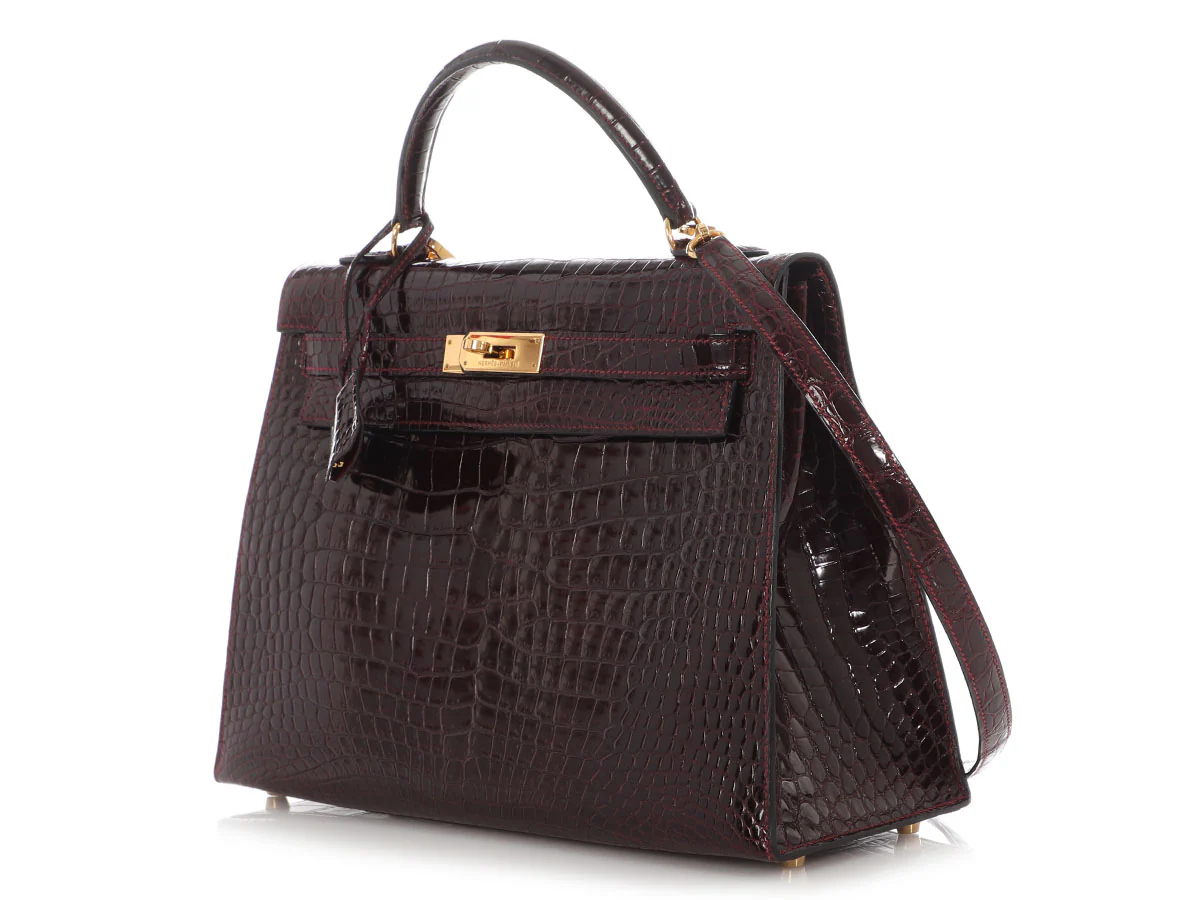 Hermès Bordeaux Shiny Porosus Crocodile Kelly 32 - Image 3