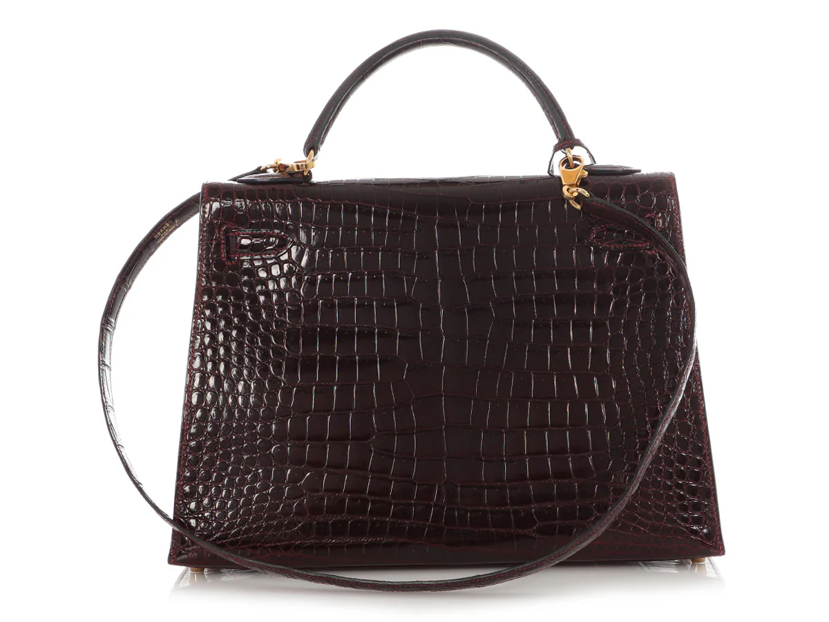 Hermès Bordeaux Shiny Porosus Crocodile Kelly 32 - Image 4