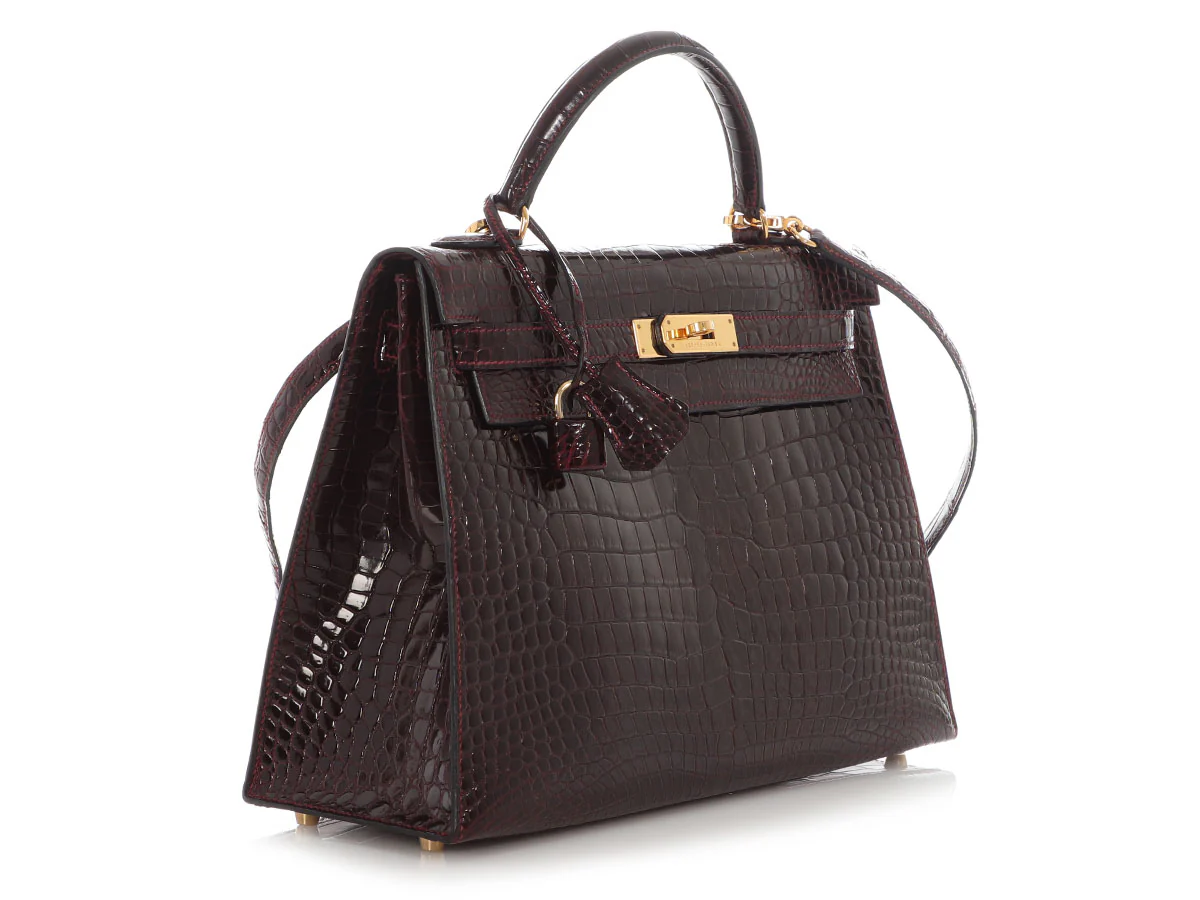 Hermès Bordeaux Shiny Porosus Crocodile Kelly 32 - Image 5
