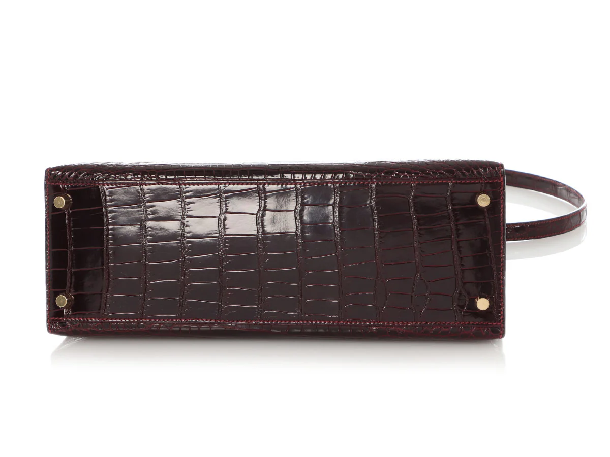 Hermès Bordeaux Shiny Porosus Crocodile Kelly 32 - Image 6