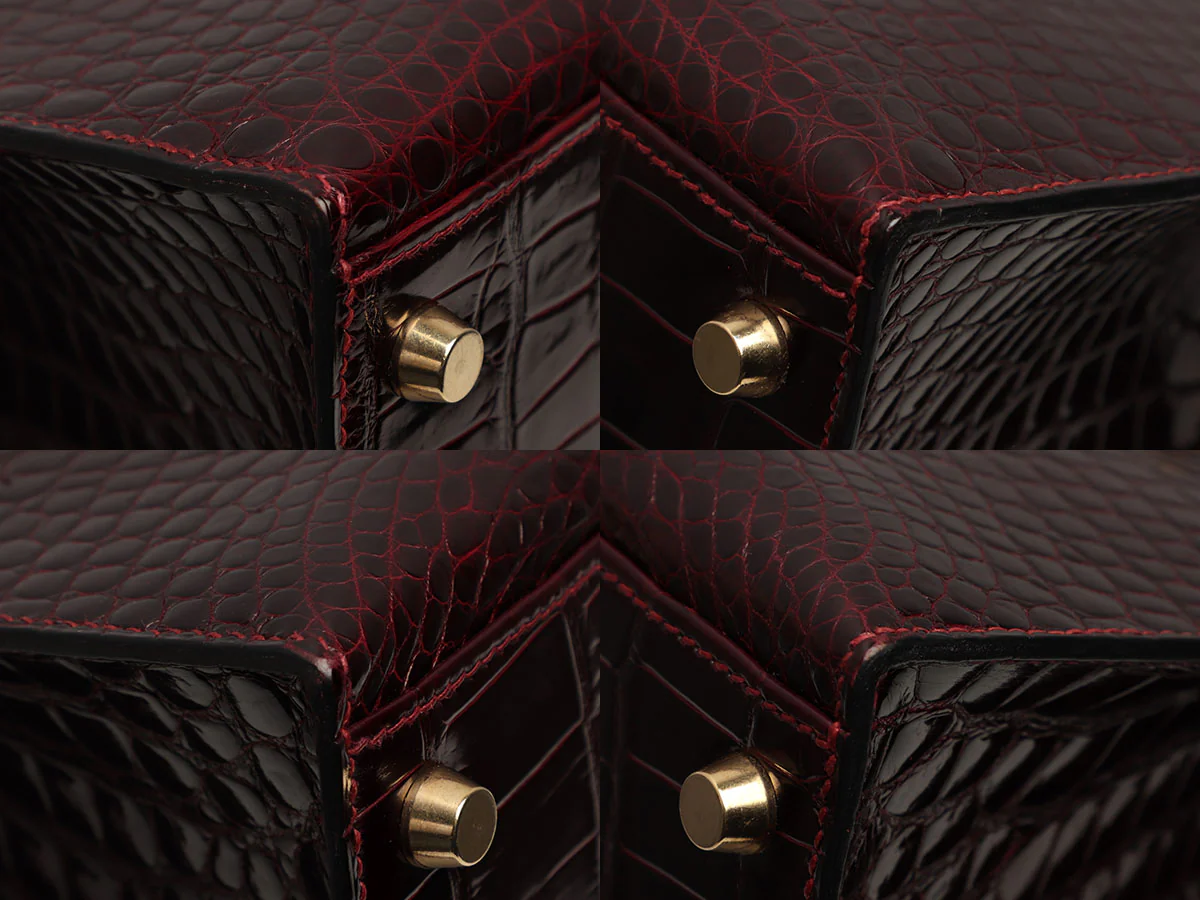Hermès Bordeaux Shiny Porosus Crocodile Kelly 32 - Image 8