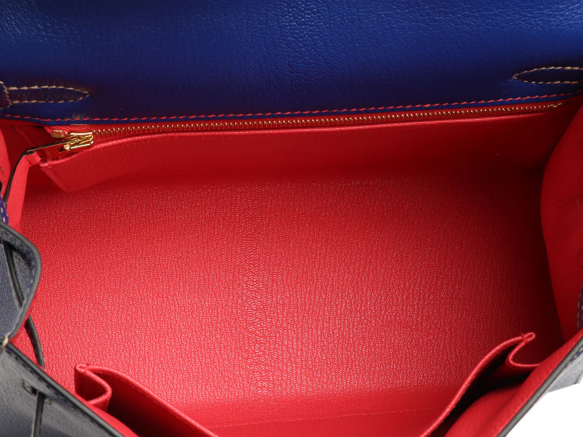 Hermès Special Order Bleu Electrique and Bougainvillea Chèvre Verso Kelly 25 - Image 9