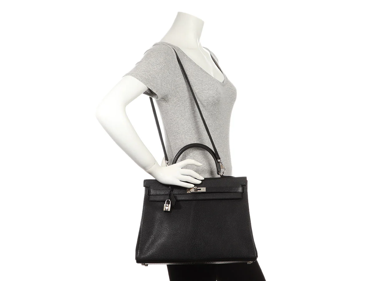Hermès Black Chèvre de Coromandel Kelly 35 - Image 11