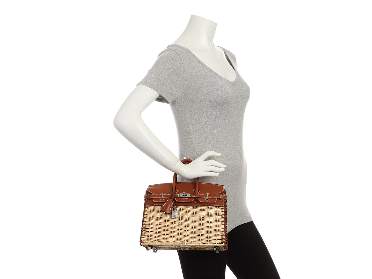 Hermès Naturel Wicker and Fauve Barenia Picnic Birkin 25 - Image 12