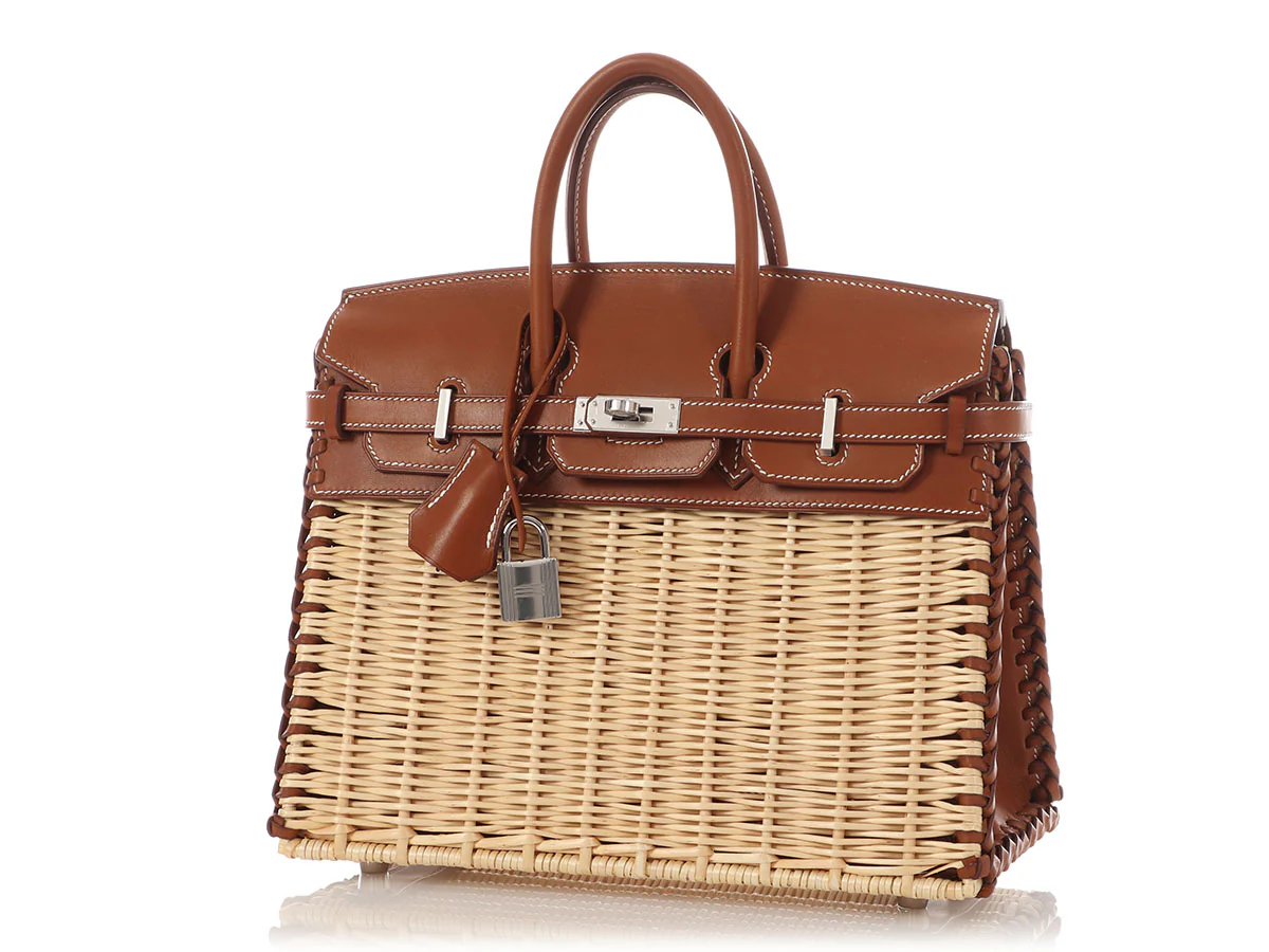 Hermès Naturel Wicker and Fauve Barenia Picnic Birkin 25 - Image 3