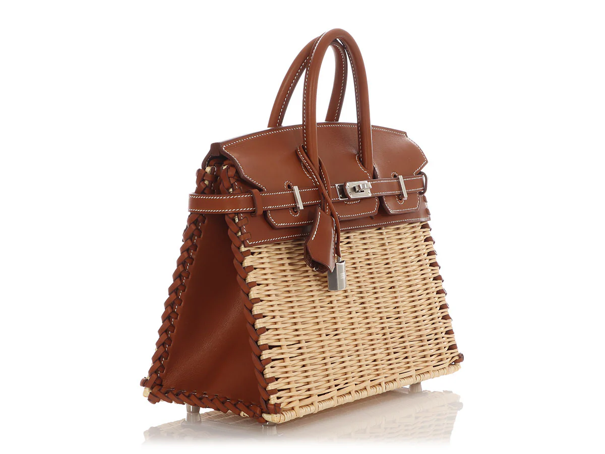 Hermès Naturel Wicker and Fauve Barenia Picnic Birkin 25 - Image 6