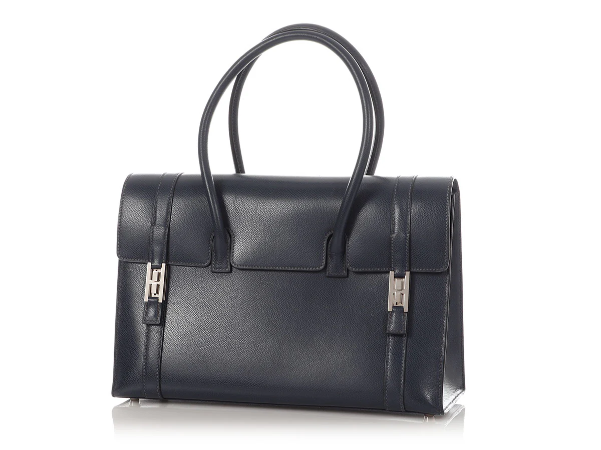 Hermès Vintage Navy Lissé Drag Bag 32 - Image 2