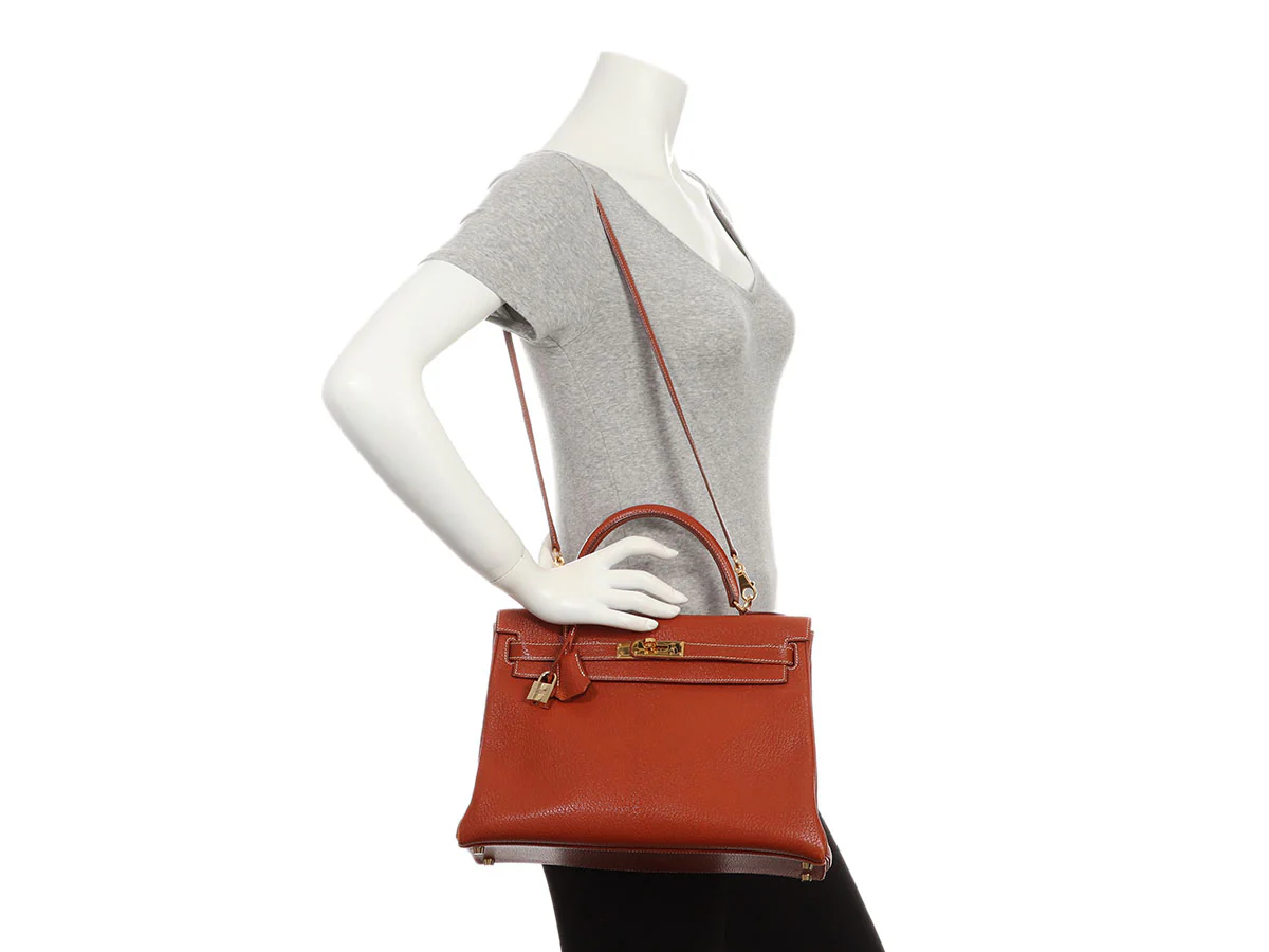 Hermès Brique Chèvre de Coromandel Kelly 32 - Image 11