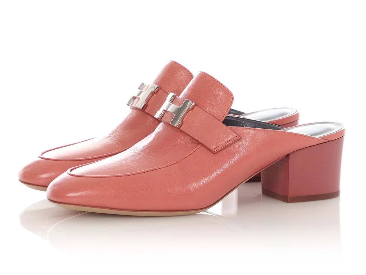 Hermès Dusty Rose Leather Paradis Mules - Image 3