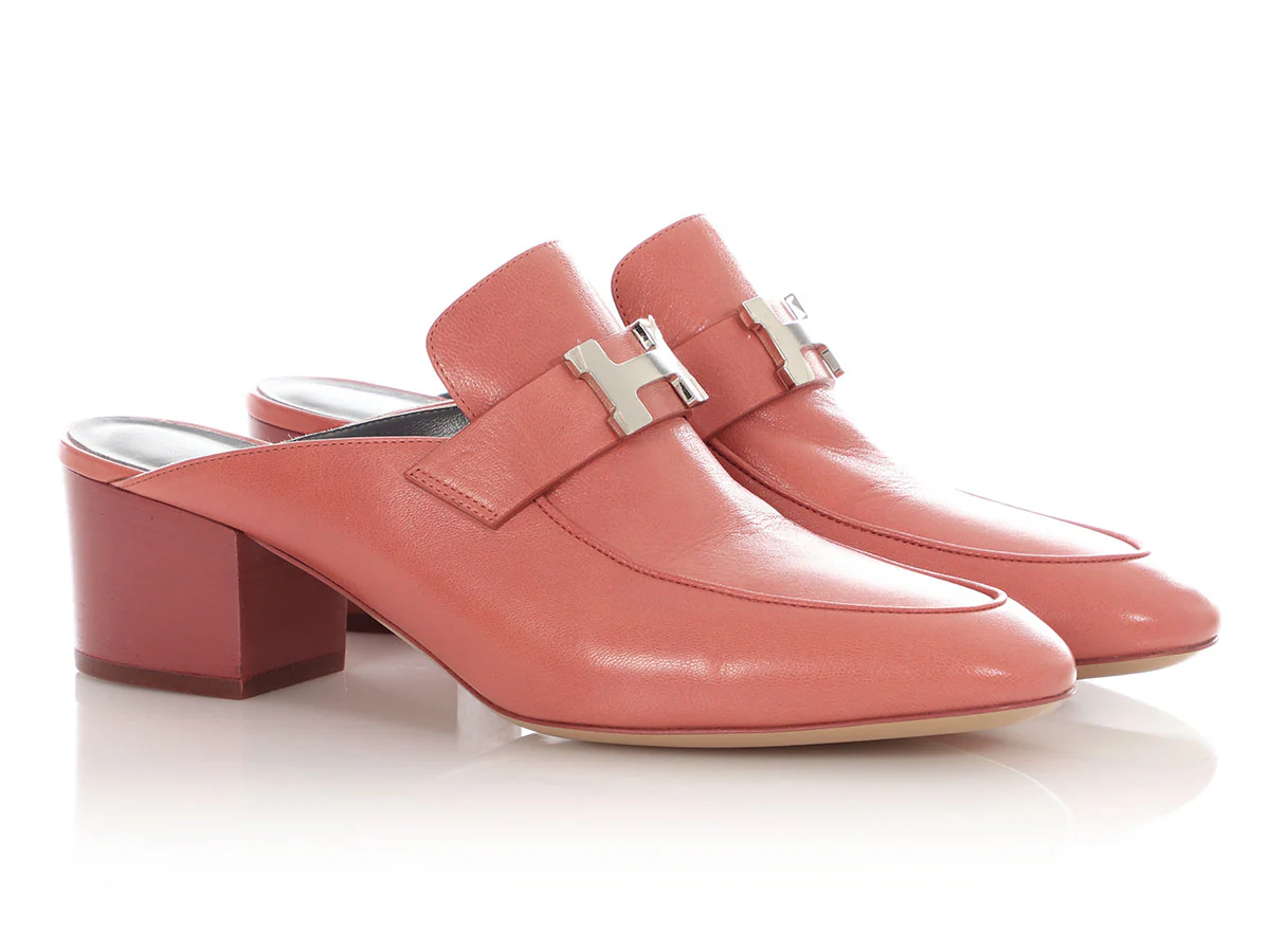 Hermès Dusty Rose Leather Paradis Mules - Image 5
