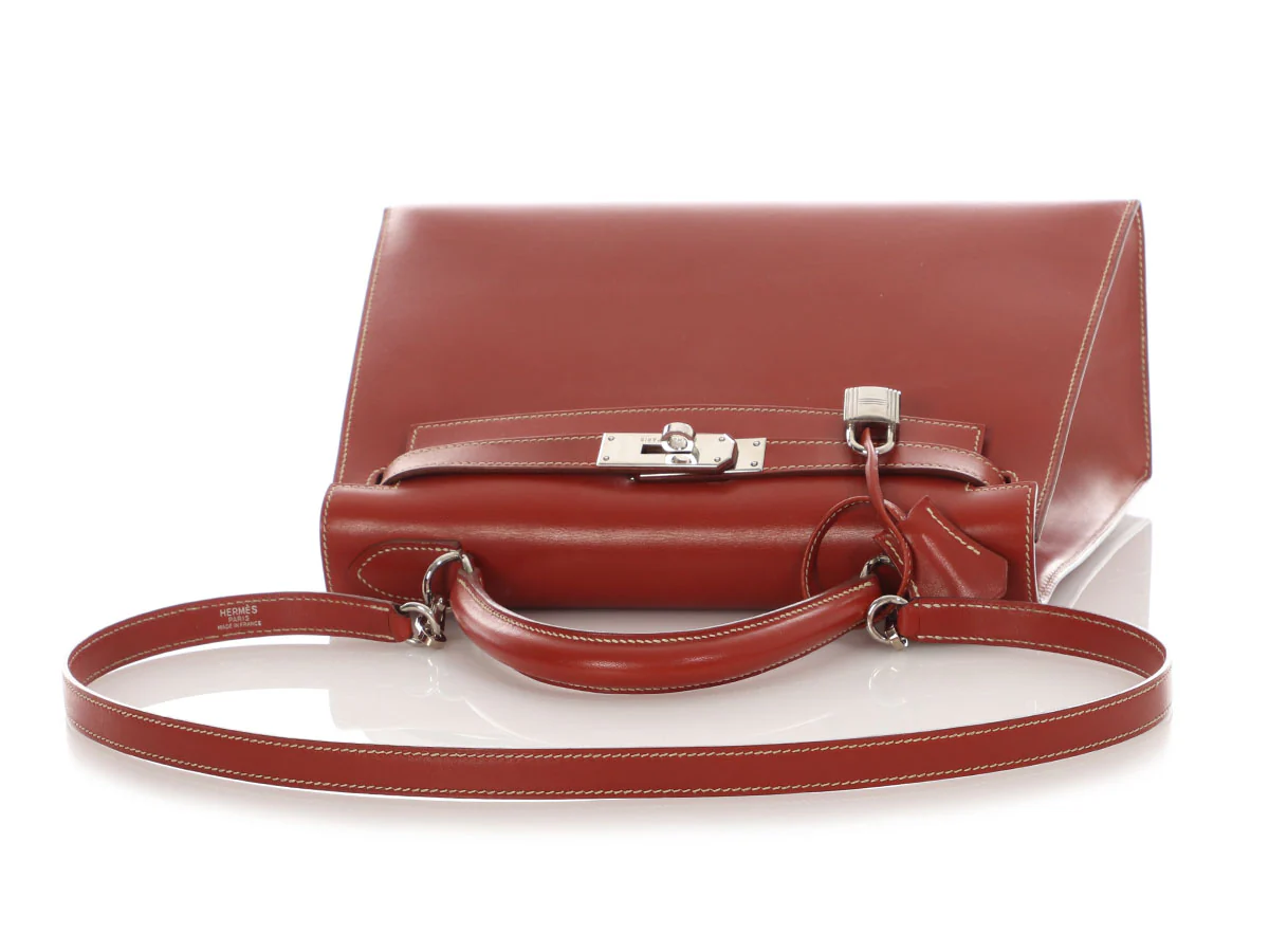 Hermès Brique Box Calfskin and Craie Verso Kelly 28 - Image 8