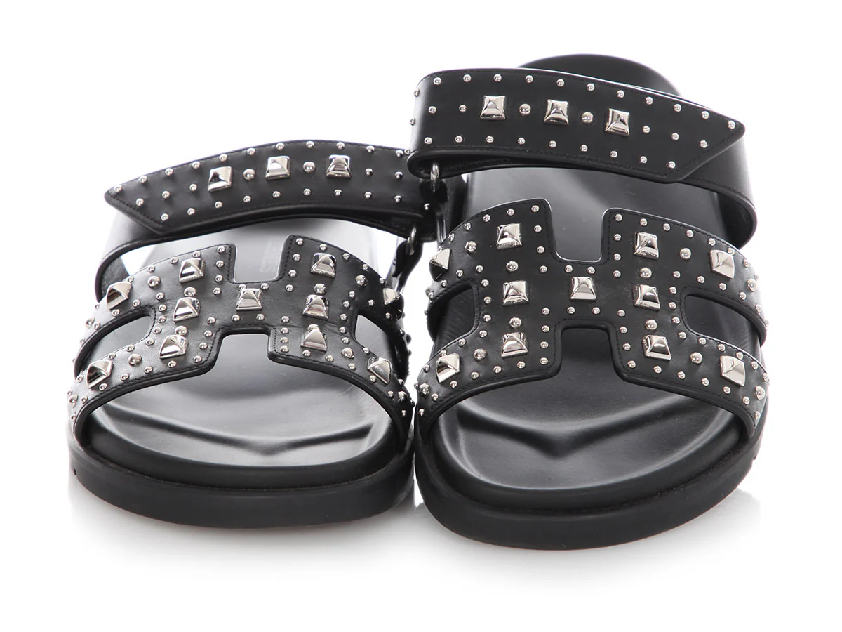 Hermes Black Studded Chypre Sandals - Image 2