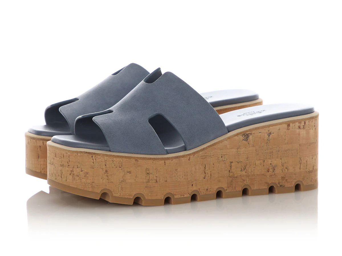 Hermès Bleu Grignon Suede Goatskin Eze 30 Platform Sandals - Image 3