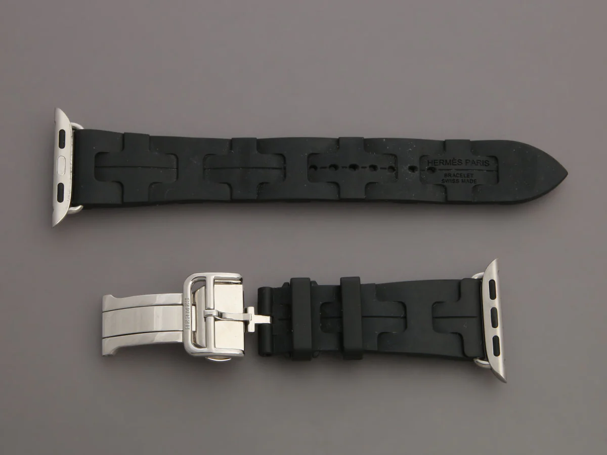 Hermès Black Rubber Apple Watch Single Tour Deployment Buckle Kilim Band 46mm - Image 2