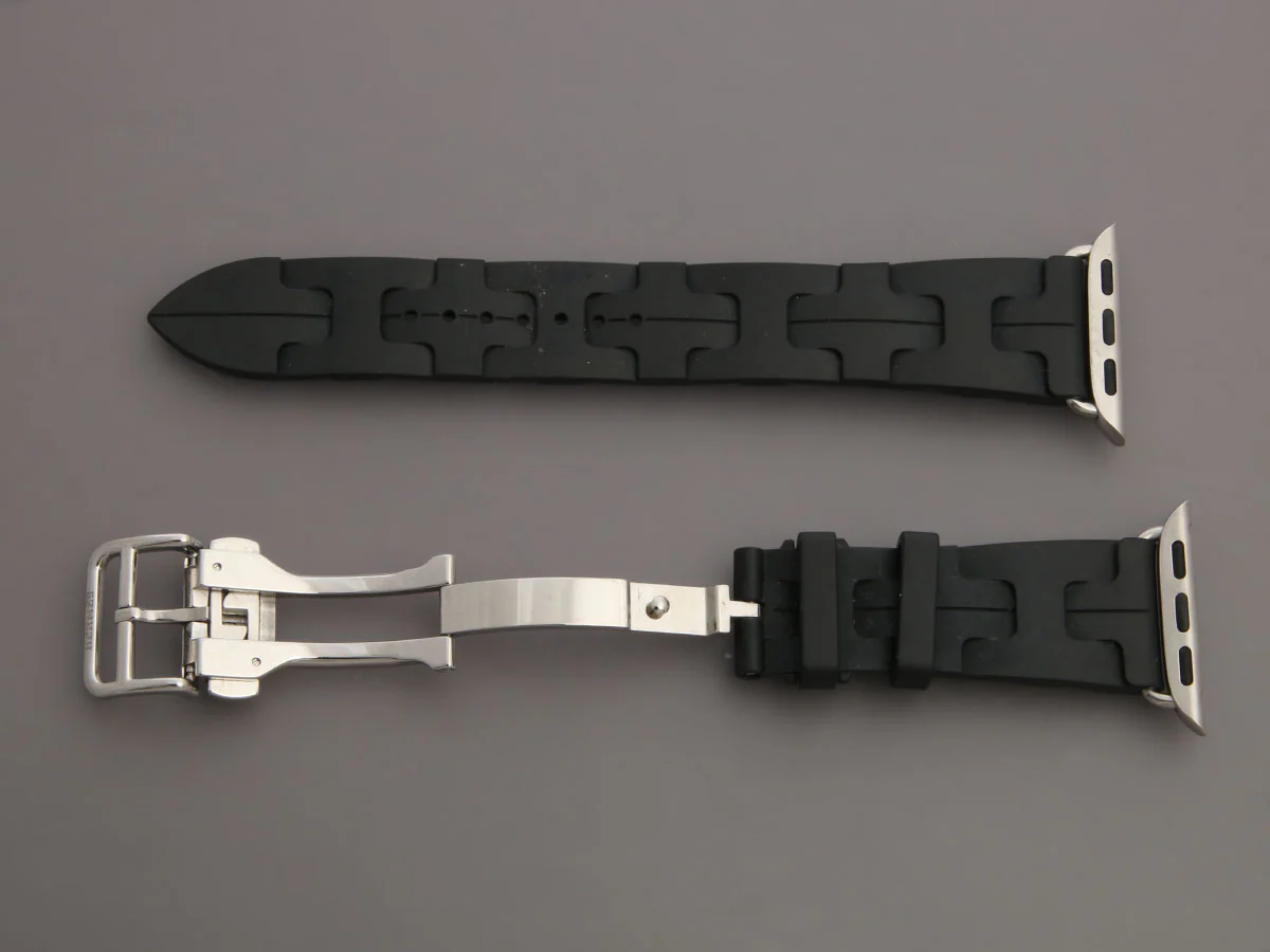 Hermès Black Rubber Apple Watch Single Tour Deployment Buckle Kilim Band 46mm - Image 3