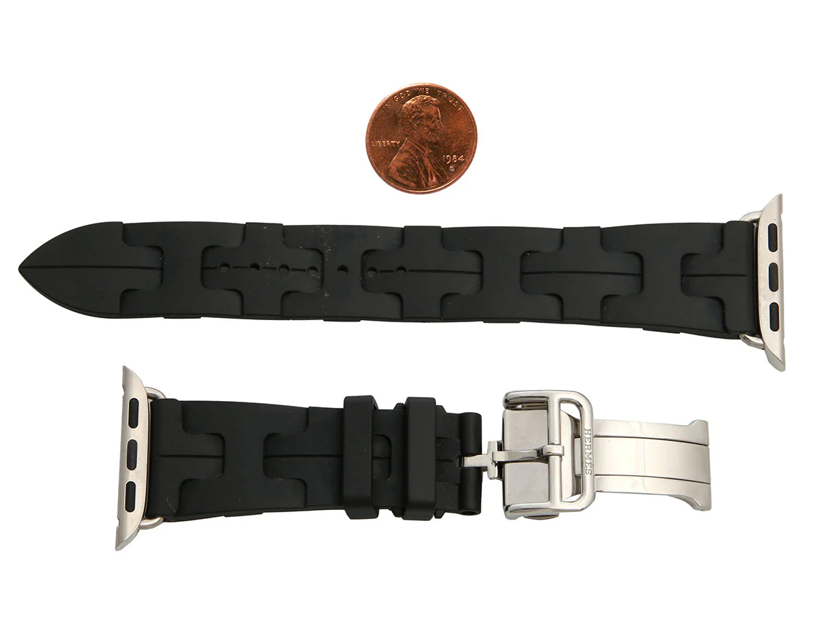 Hermès Black Rubber Apple Watch Single Tour Deployment Buckle Kilim Band 46mm - Image 4