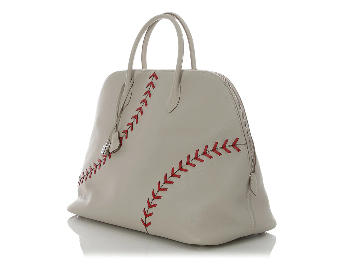 Hermès Gris Perle and Rouge Evercolor Bolide 45 1923 Baseball Travel Bag - Image 2