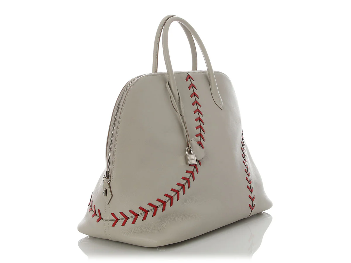 Hermès Gris Perle and Rouge Evercolor Bolide 45 1923 Baseball Travel Bag - Image 5