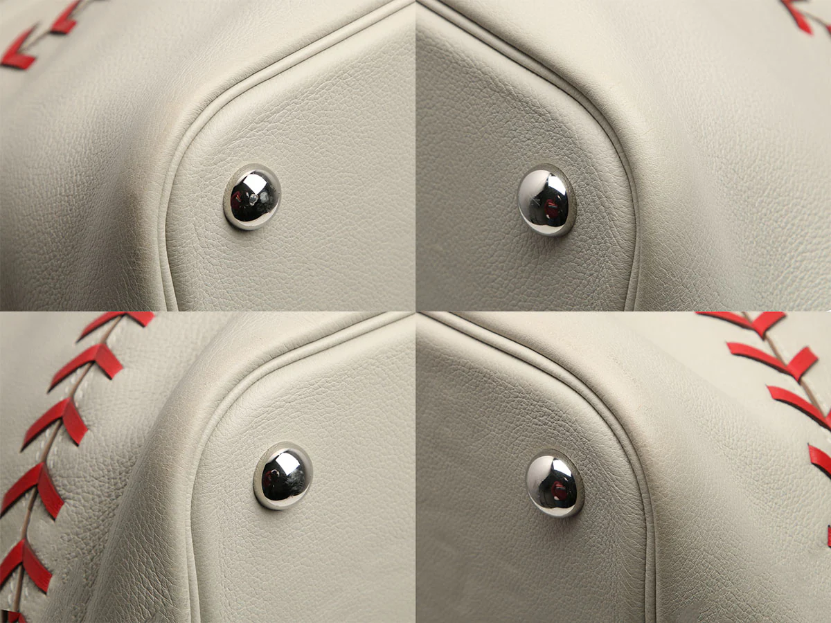 Hermès Gris Perle and Rouge Evercolor Bolide 45 1923 Baseball Travel Bag - Image 8