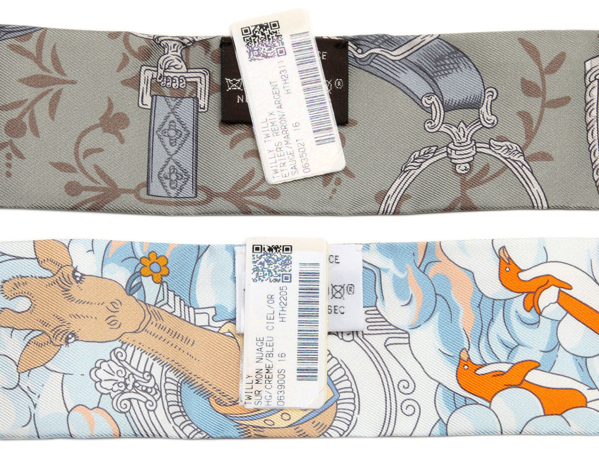 Hermès Etriers Remix and Sur Mon Nuage Silk Twilly Pair - Image 3