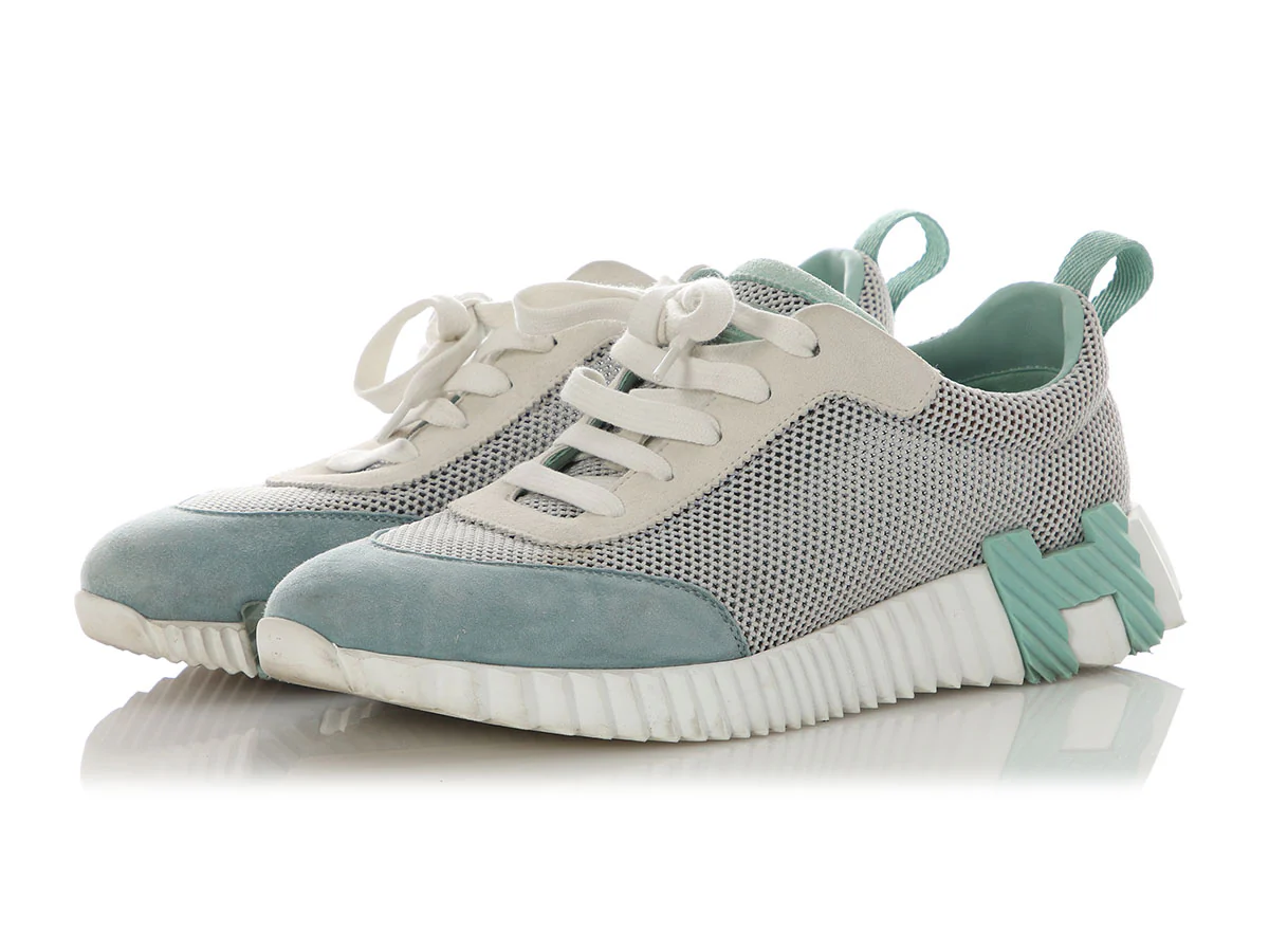 Hermès Teal and Gray Bouncing Sneakers - Image 3