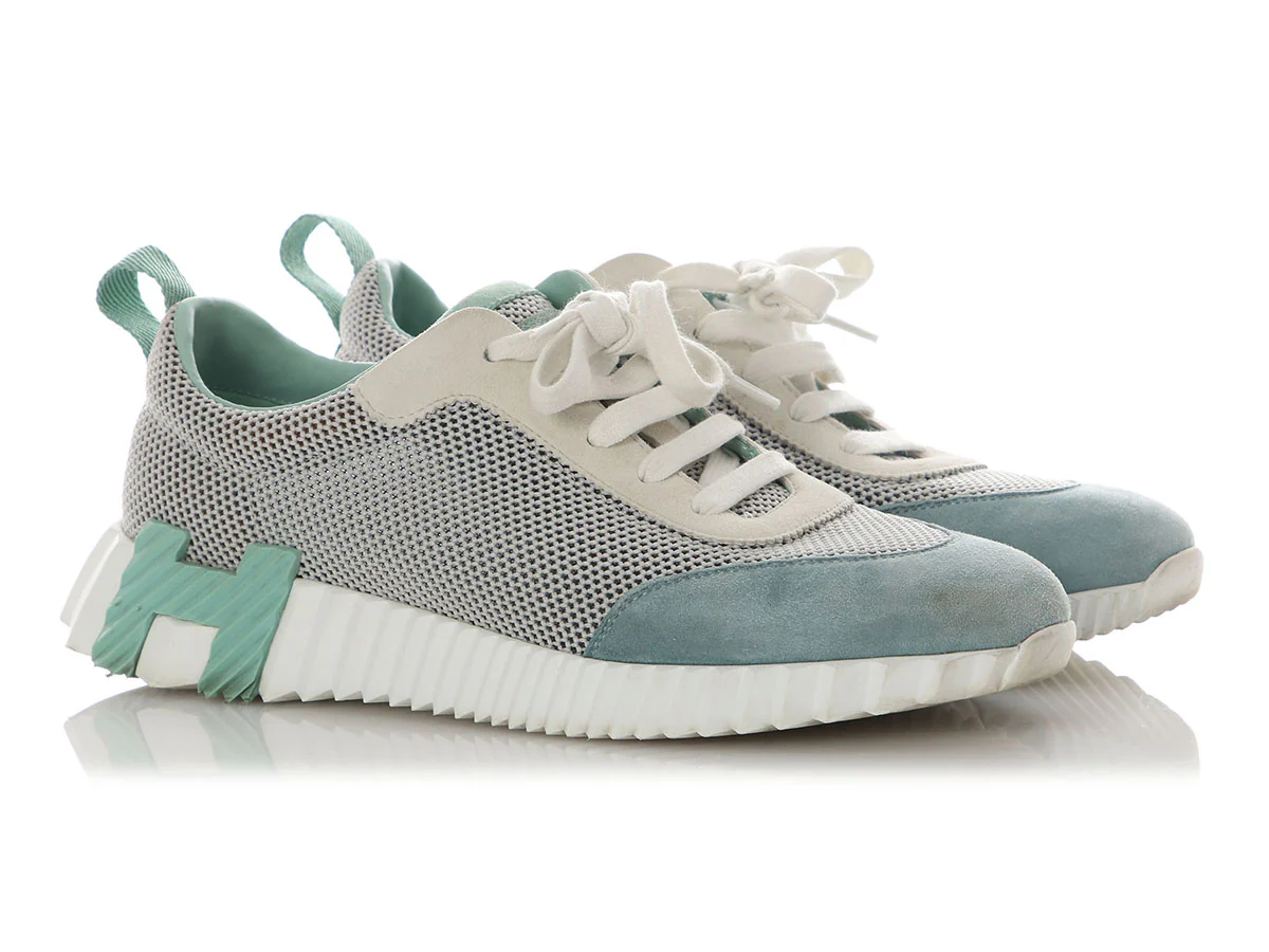Hermès Teal and Gray Bouncing Sneakers - Image 5