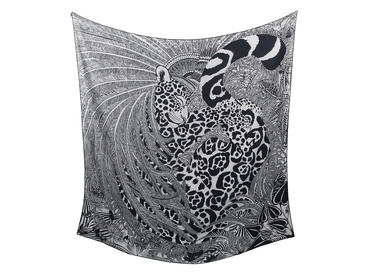 Hermès Jaguar Quetzal Cashmere Silk Shawl 140cm
