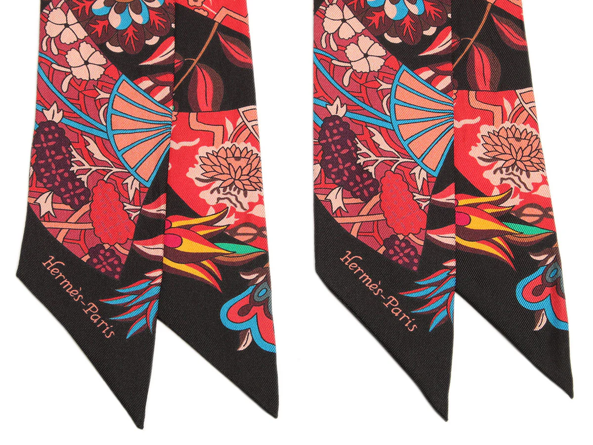 Hermès Fleurs et Papillons de Tissus Silk Twilly Pair - Image 2