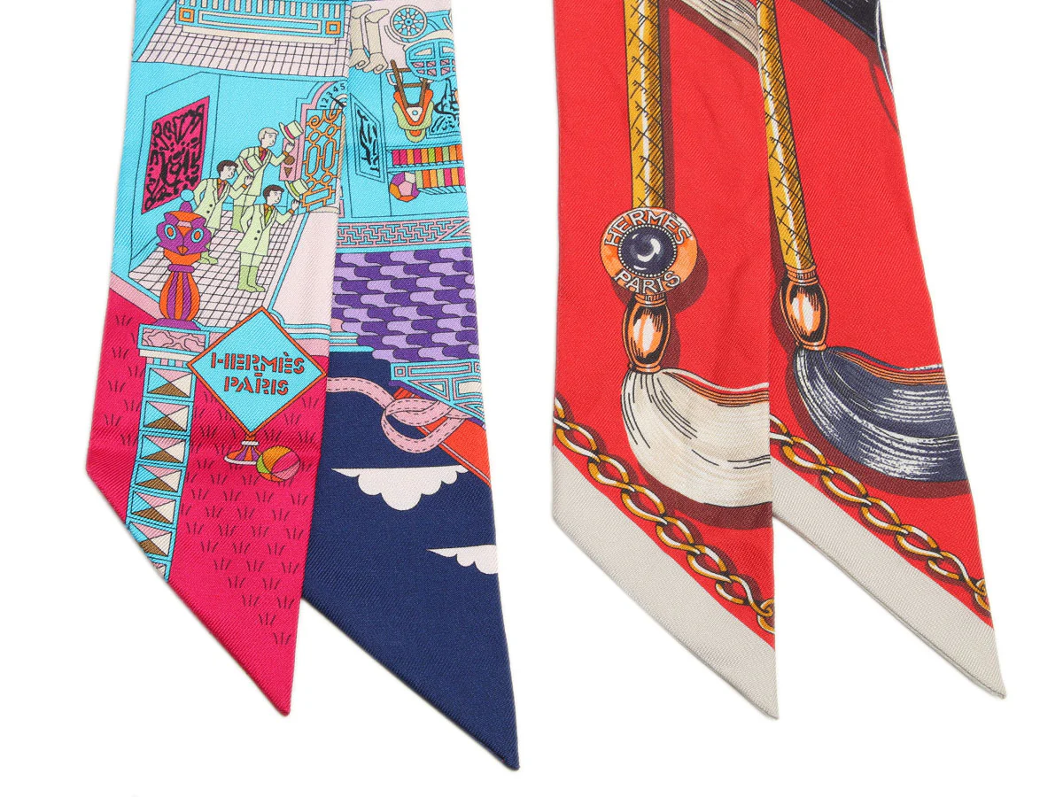 Hermès Cavalcades and La Maison des Carrés Silk Twilly Pair - Image 2