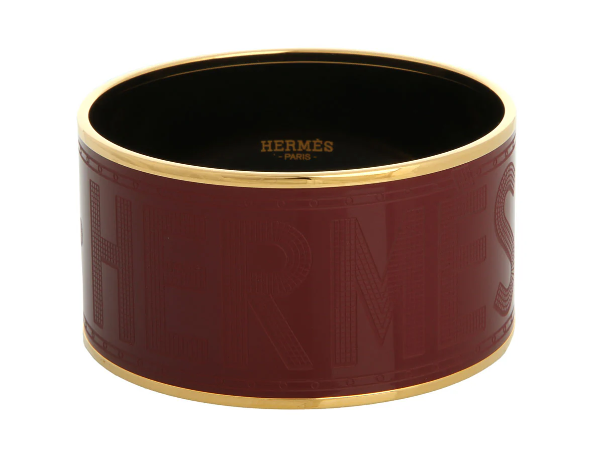 Hermès Extra Wide Burgundy Enamel Sellier Bangle