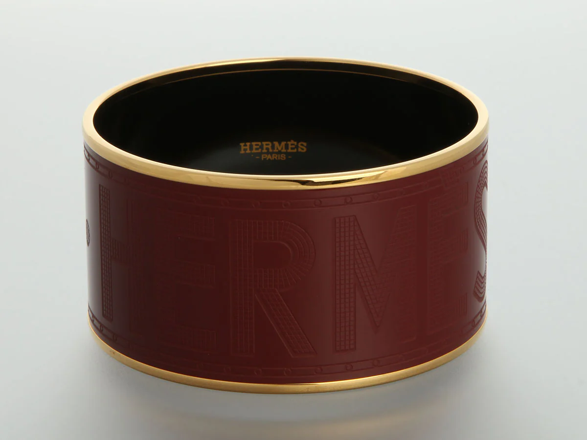 Hermès Extra Wide Burgundy Enamel Sellier Bangle - Image 2