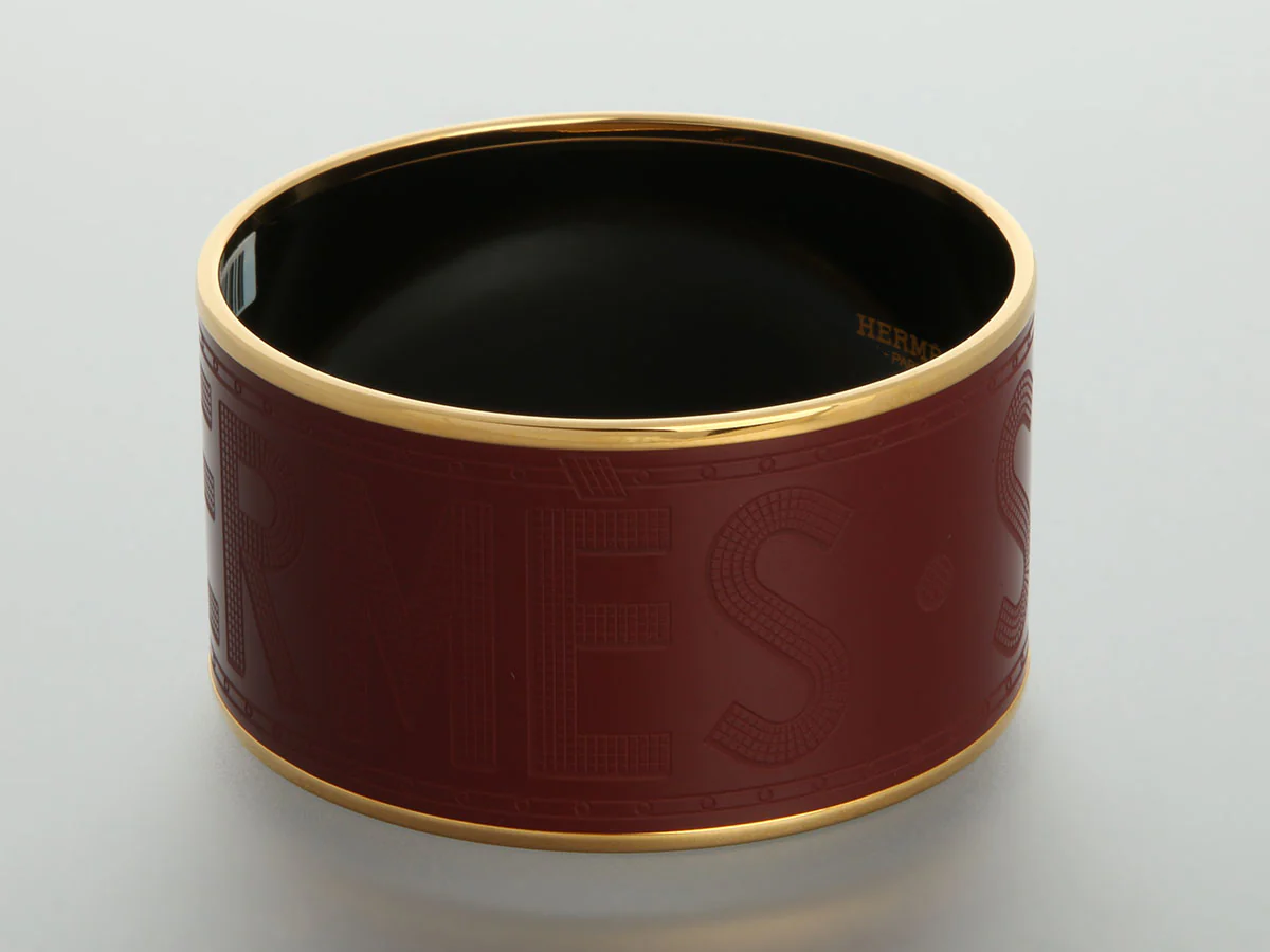 Hermès Extra Wide Burgundy Enamel Sellier Bangle - Image 3