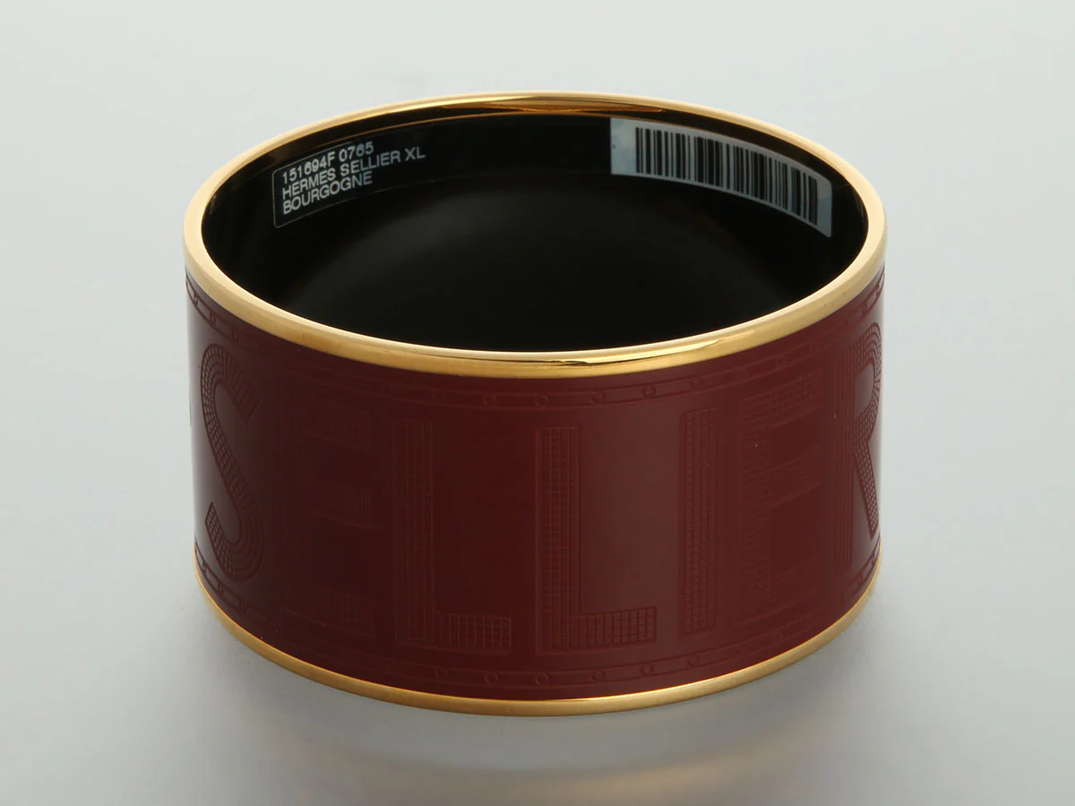 Hermès Extra Wide Burgundy Enamel Sellier Bangle - Image 4
