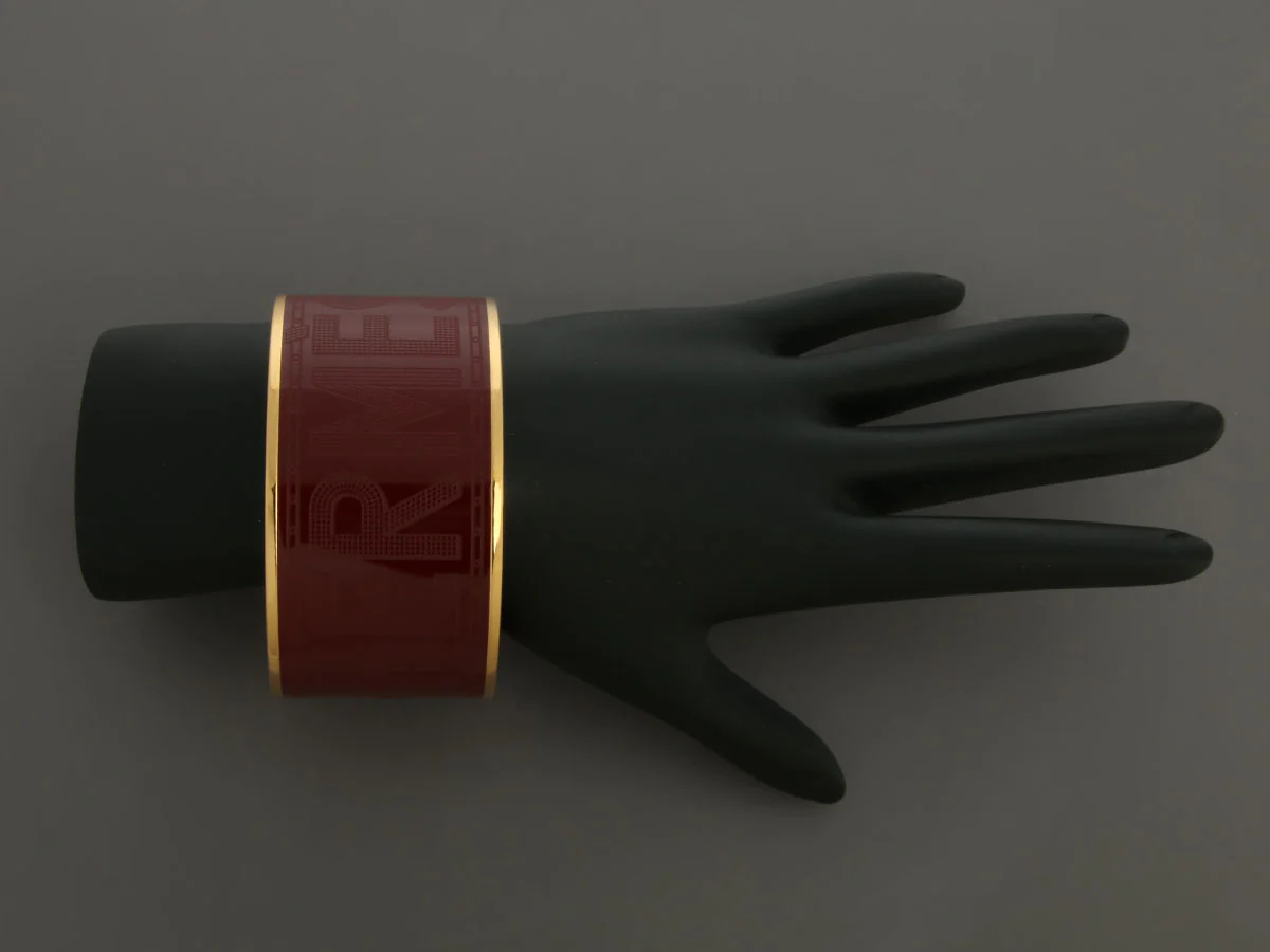 Hermès Extra Wide Burgundy Enamel Sellier Bangle - Image 5