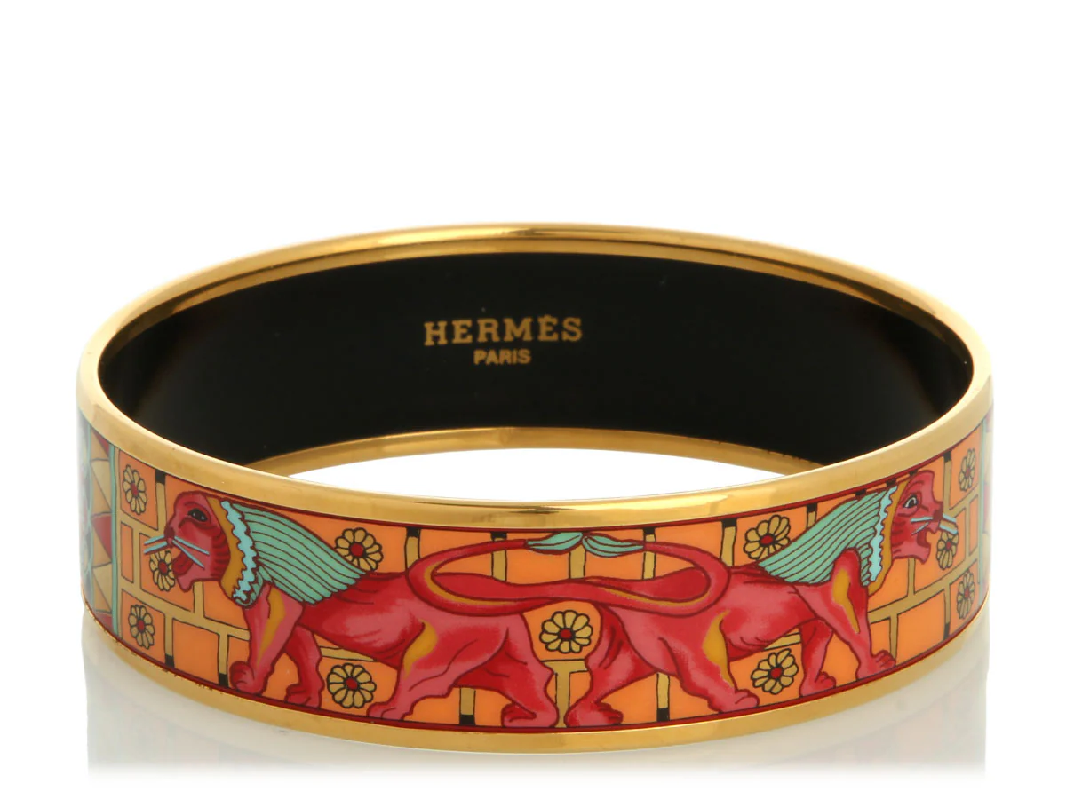 Hermès Wide Enamel Babylon Egyptian Lions Bangle