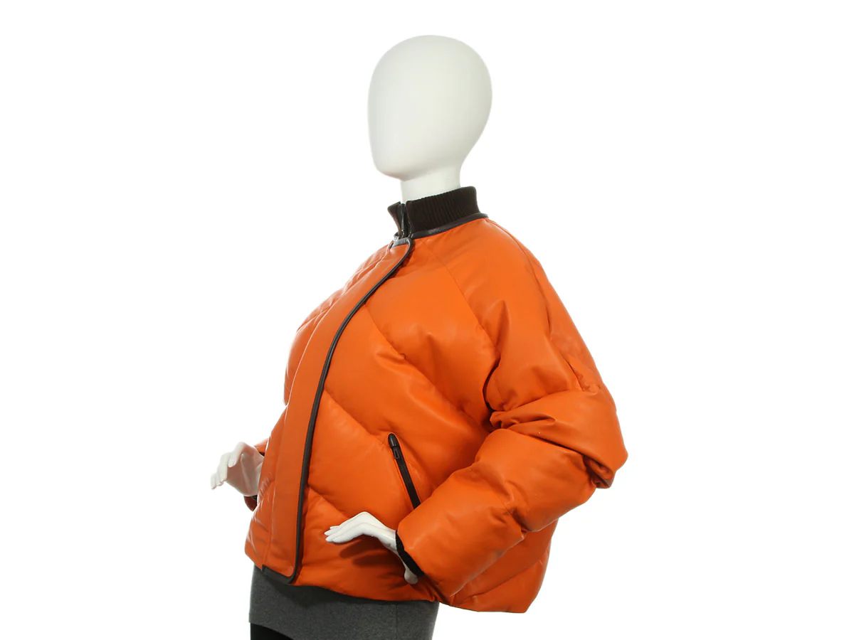 Hermès Orange Calfskin Puffer Down Jacket - Image 3
