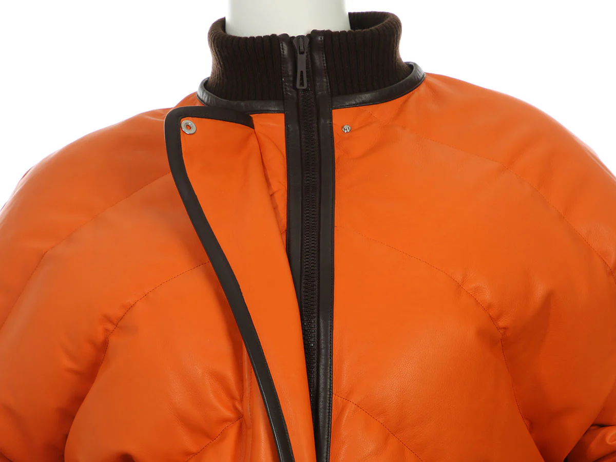 Hermès Orange Calfskin Puffer Down Jacket - Image 6