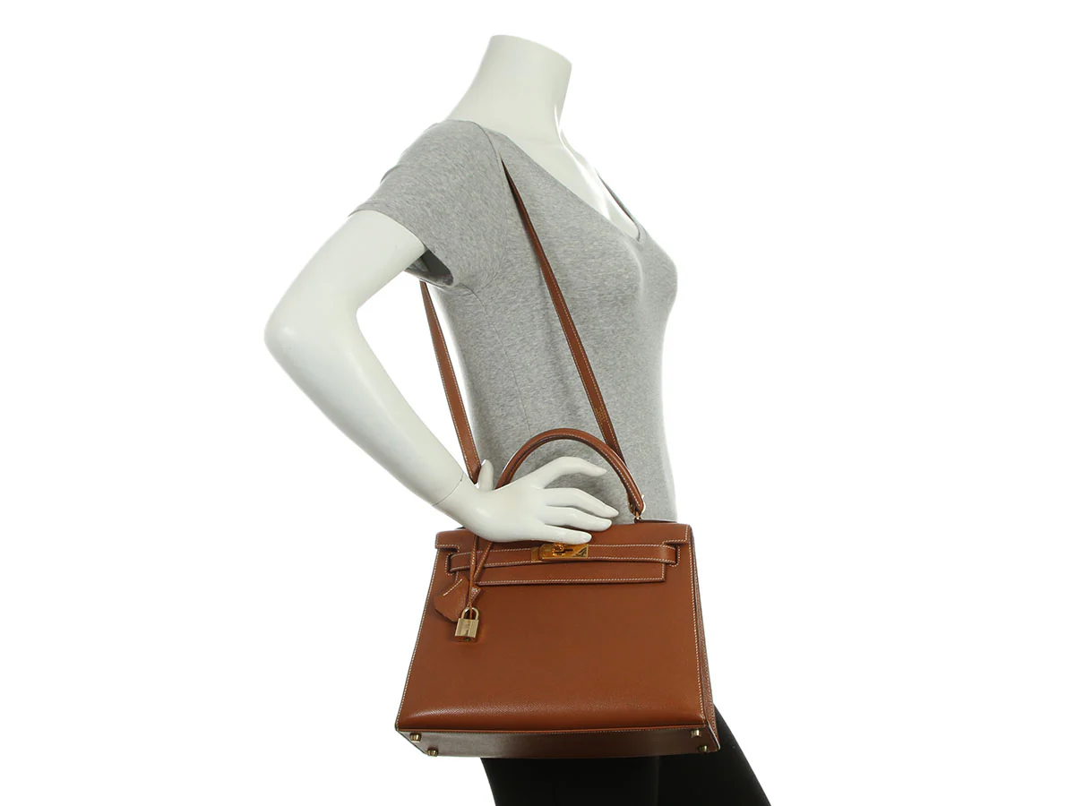 Hermès Vintage Gold Courchevel Kelly 28 - Image 11