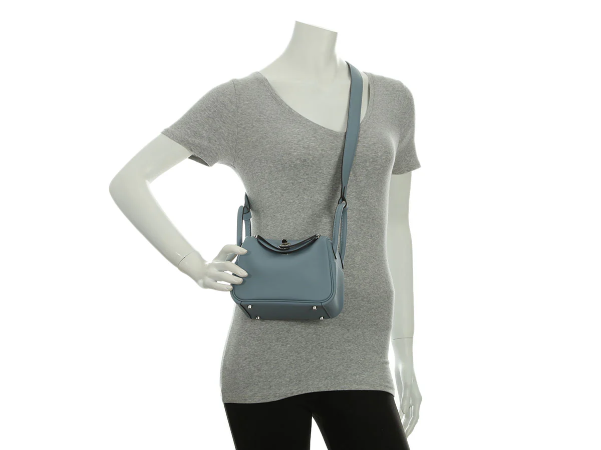Hermès Mini Bleu Lin Swift Lindy 20 - Image 11