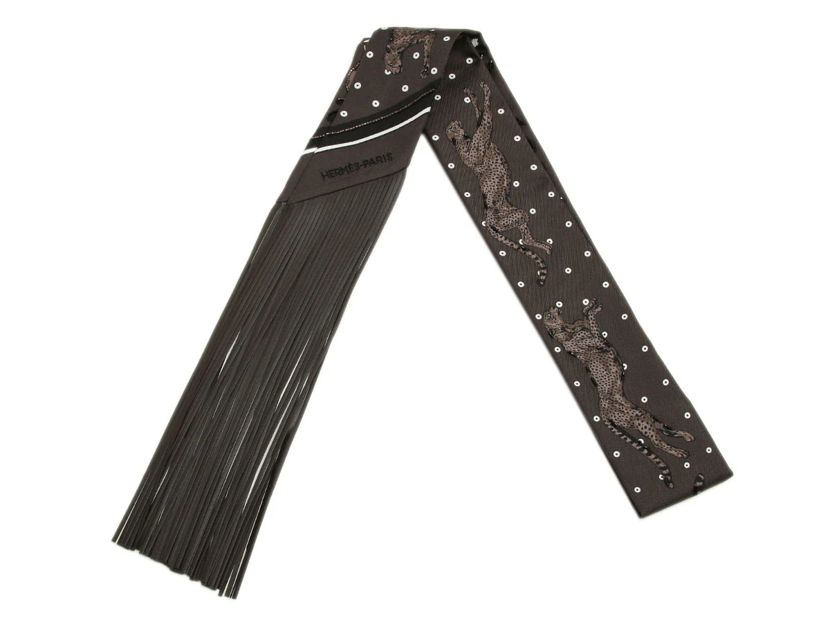 Hermes Guepard Bandana Franges Cuir Twilly