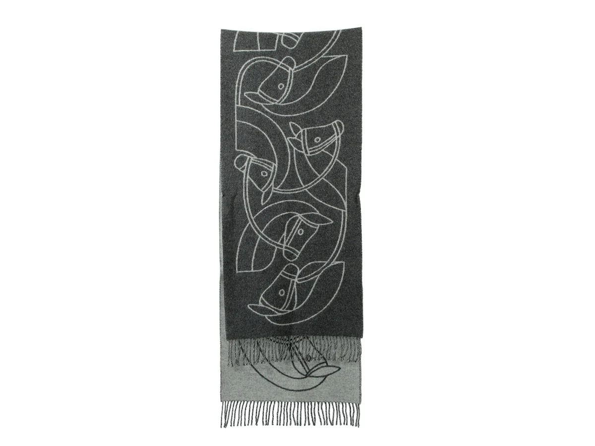 Hermès Gray Horse Head Reversible Cashmere Stole