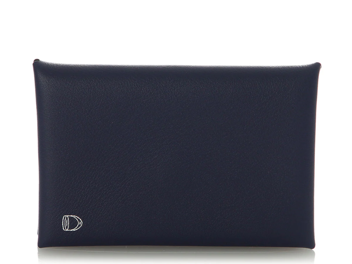 Hermès SO Bleu Encre and Bleu Jean Swift Calvi Verso Card Holder