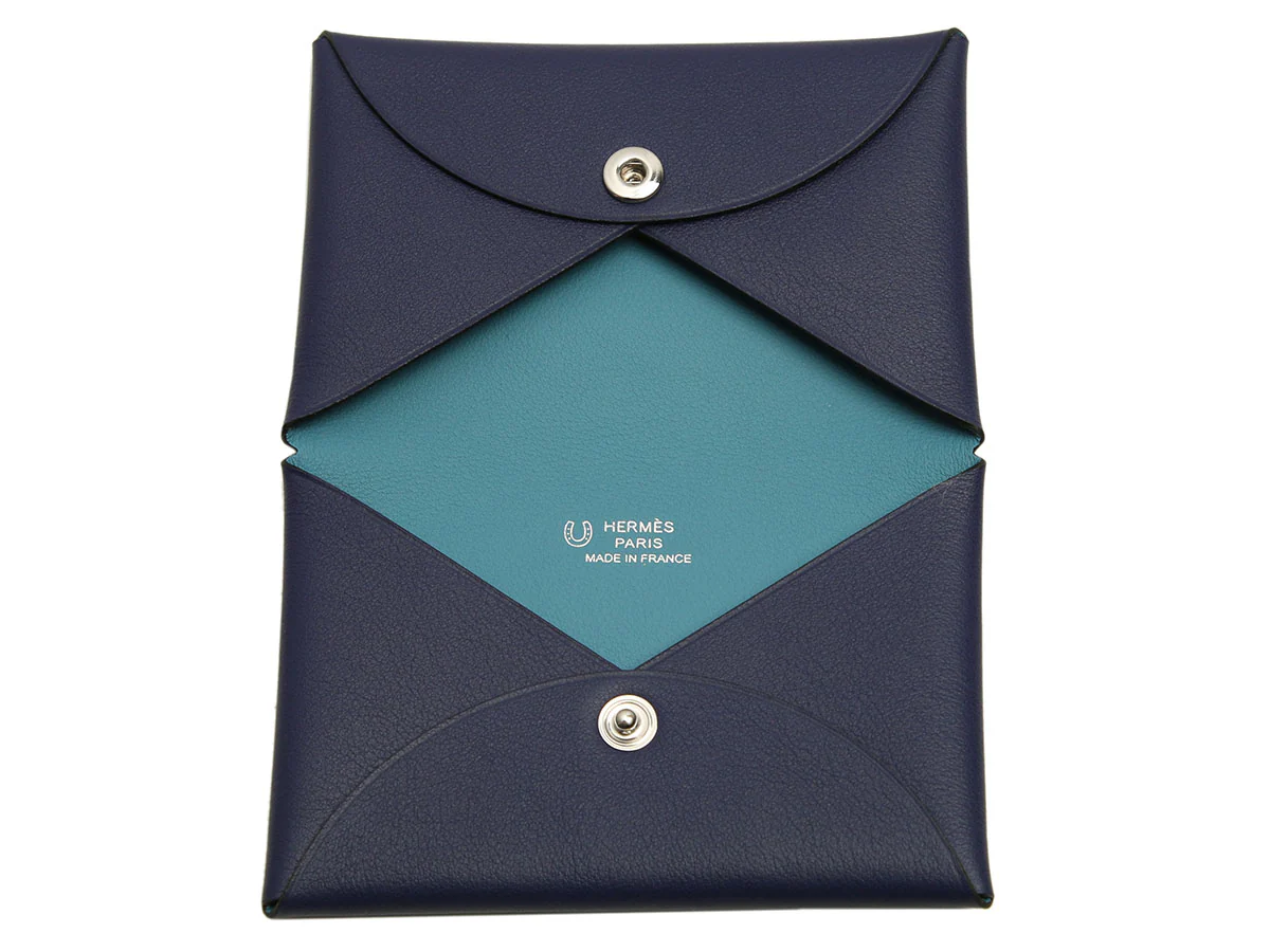 Hermès SO Bleu Encre and Bleu Jean Swift Calvi Verso Card Holder - Image 7