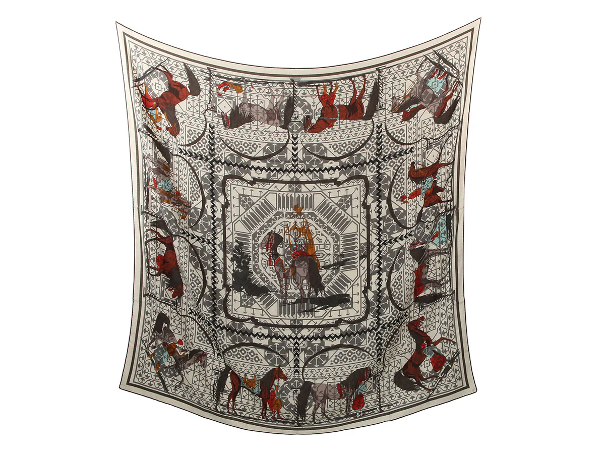 Hermès Imprimeur Fou Charabia Cashmere Silk Shawl 140cm