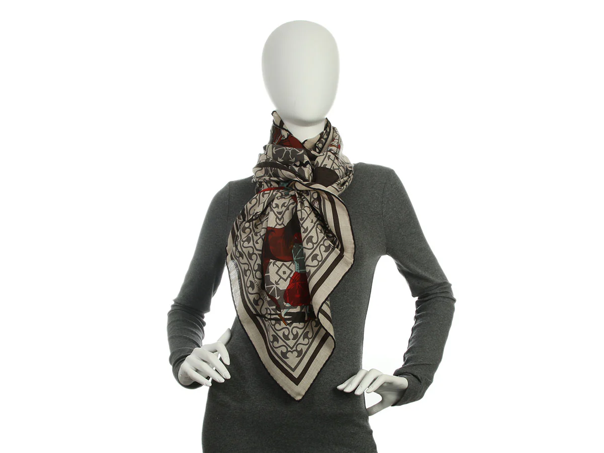 Hermès Imprimeur Fou Charabia Cashmere Silk Shawl 140cm - Image 5