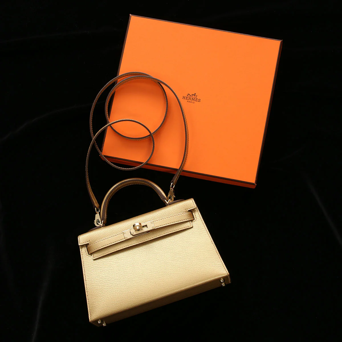 Hermès Mini Gold Doré Chamkilight Chèvre Kelly 20