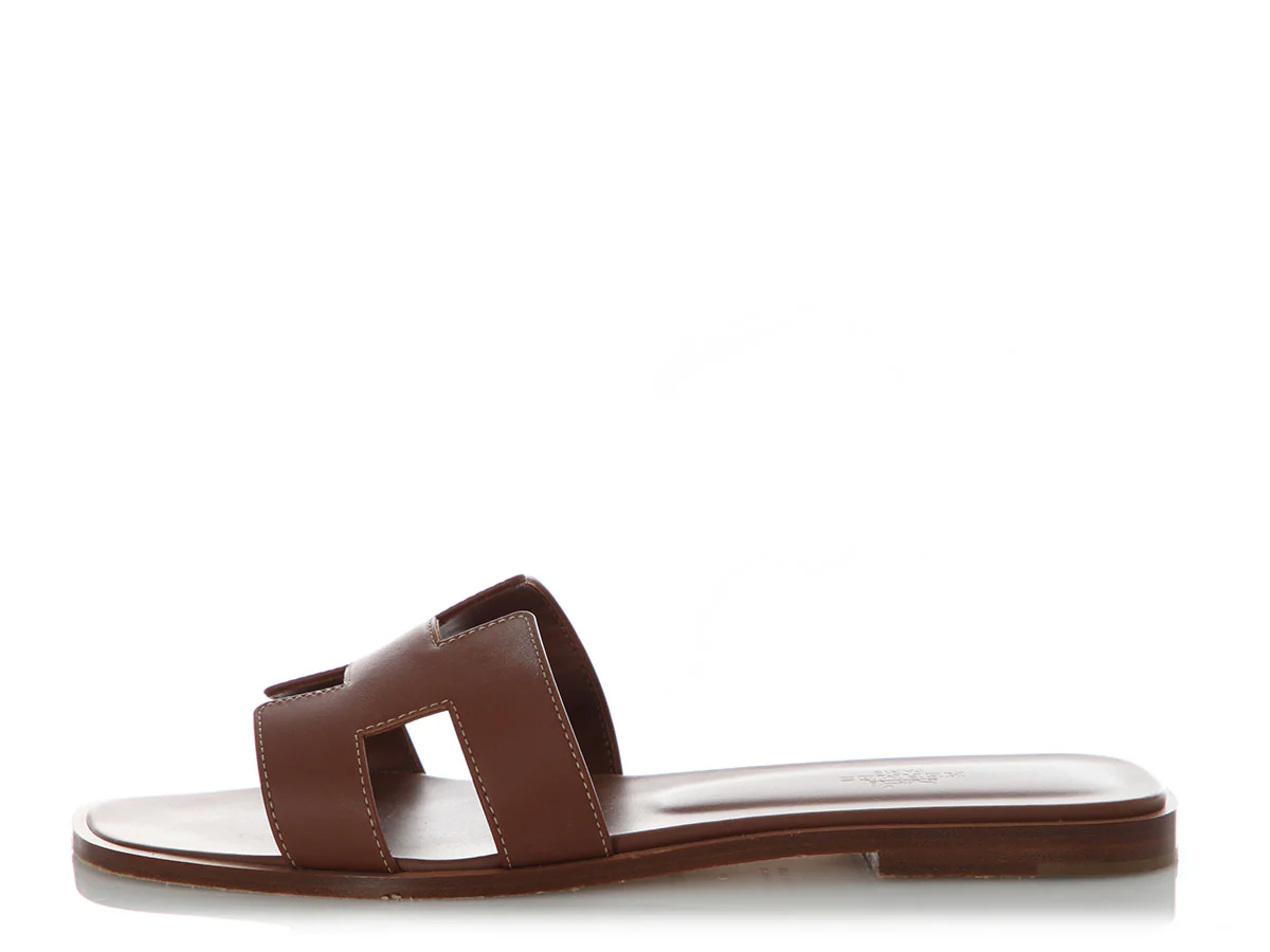 Hermès Gold Calfskin Oran Sandals