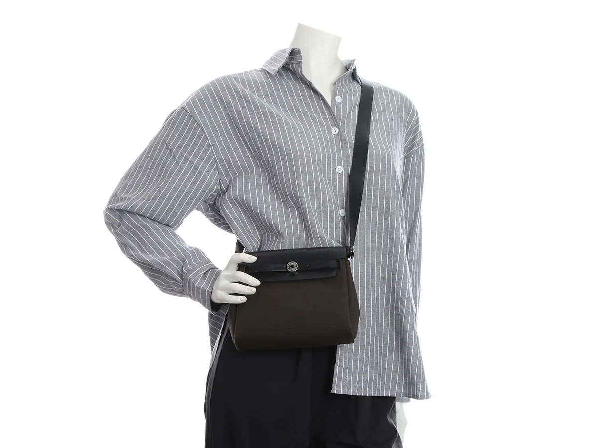Hermès Mini Dark Bronze Military Toile and Noir Vache Hunter Herbag Zip - Image 10