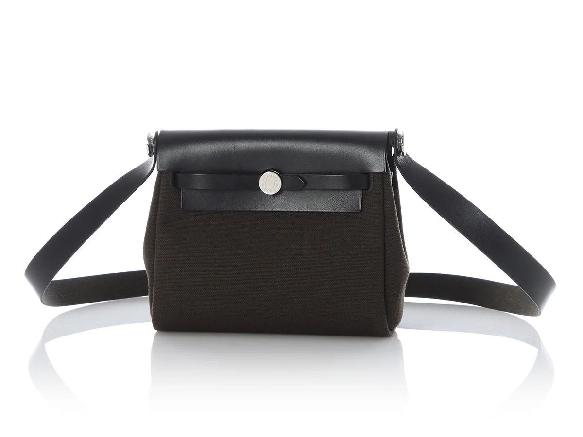 Hermès Mini Dark Bronze Military Toile and Noir Vache Hunter Herbag Zip - Image 2